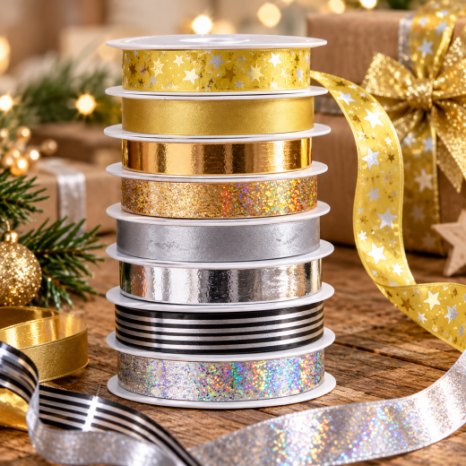 Geschenkband 10 mm x 5 m Gold oder Silber