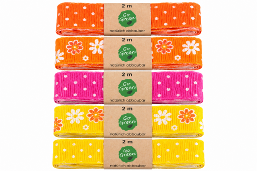 Stoffband 2,5 cm x 2 m, 3 Farben und Motive