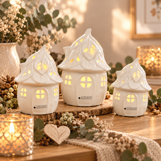 Tiziano LED Lichthaus Marisa mit Timer – Creme – 13, 16 oder 18 cm