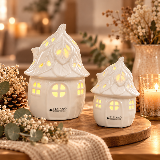 Tiziano LED Lichthaus Marisa mit Timer – Creme – 13, 16 oder 18 cm