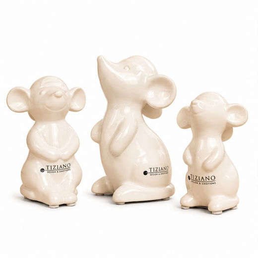 Tiziano Deko Maus Topo mit Mütze – Creme – 10, 12 oder 14 cm