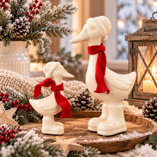 Tiziano Deko Gans Pato mit Mütze und rotem Schal – 15 oder 18 cm