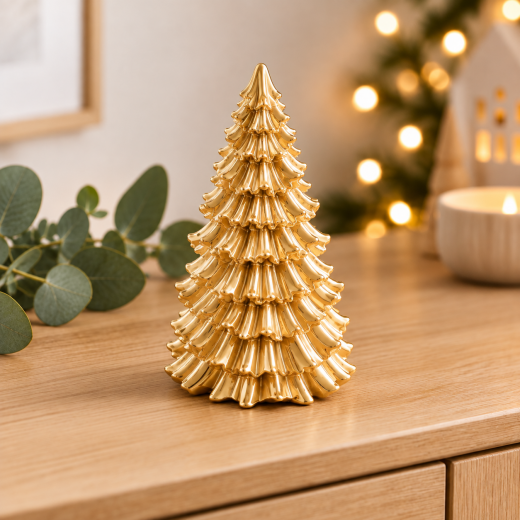 Handgefertigter Tannenbaum aus Gips – 9 cm – Weihnachtsdeko in Weiß oder Gold