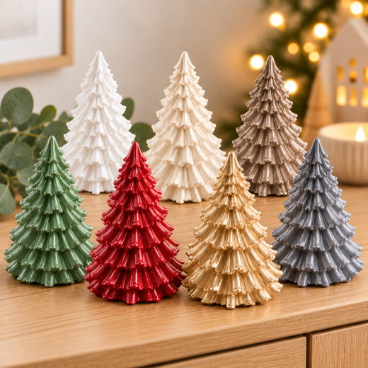 Handgefertigter Tannenbaum aus Gips – 9 cm – Weihnachtsdeko in Weiß oder Gold