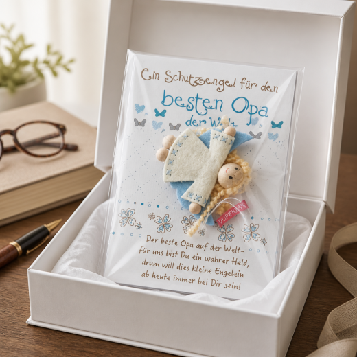 Schutzengel mit Grußkarte ca. 7 cm – Geburt, Papa, Opa oder Freundschaft – Geschenkidee