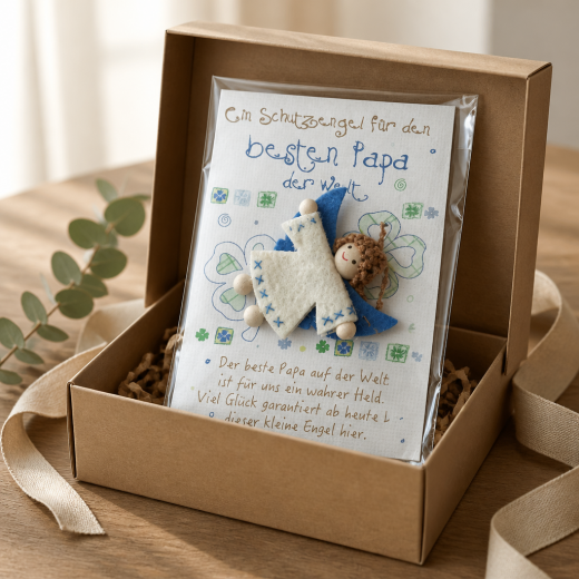 Schutzengel mit Grußkarte ca. 7 cm – Geburt, Papa, Opa oder Freundschaft – Geschenkidee