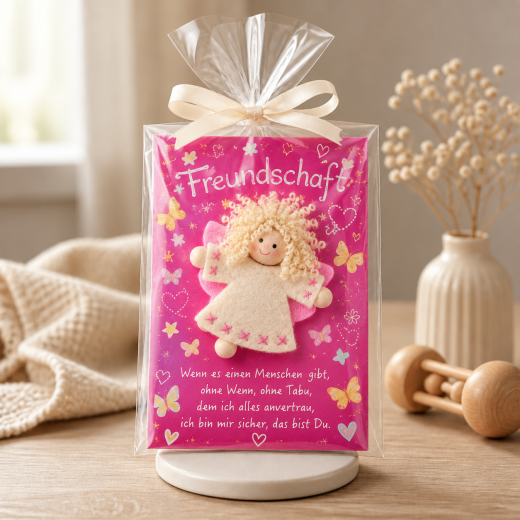 Schutzengel mit Grußkarte ca. 7 cm – Geburt, Papa, Opa oder Freundschaft – Geschenkidee