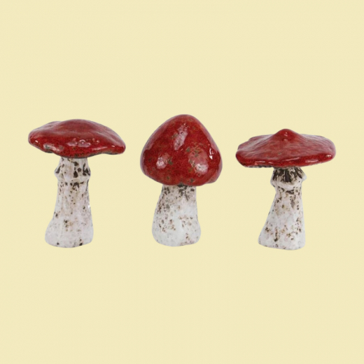 Keramik Pilze Set – 3er Deko-Set mit rotem Hut