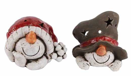Keramik-Windlicht Schneemann mit roter Mütze