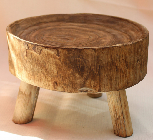 Holz-Hocker 3-beinig Ø 24 cm – Pflanzständer grau/braun