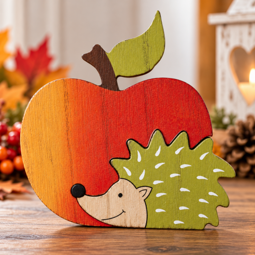 Igel im Apfel – Holzfigur als herbstliche Deko