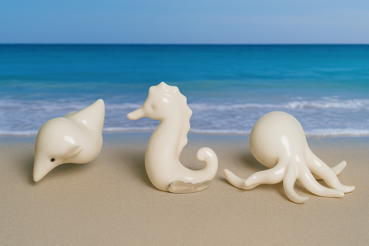 Keramik Stecker &quote;Beach&quote; – Deko Ministecker Seepferdchen, Muschel, Tintenfisch