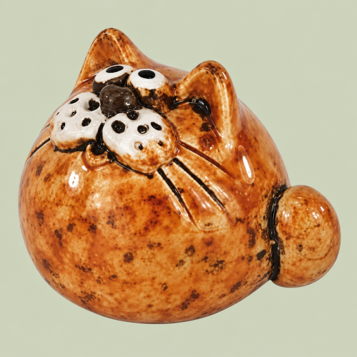 Keramik Katze Orange Belly | Handgefertigte Dekofigur