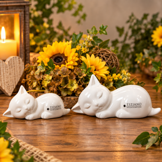Tiziano Home Design Keramik Katze Sadira liegend– elegante Deko