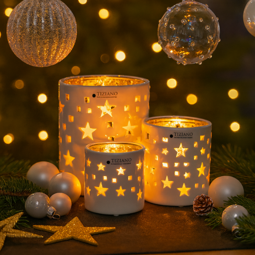 Keramikteelicht 3fach mit Sternen