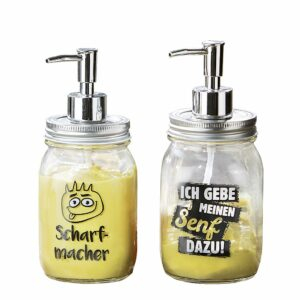 Glas Spender für Senf & Ketchup mit lustigen Sprüchen