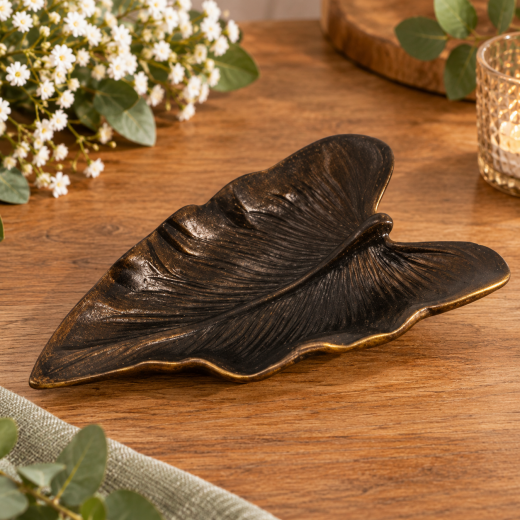 Dekoschale aus Metall in Palmenblatt-Form, braun/gold