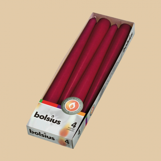 Spitzkerzen 4er Set – Bordeaux, Weiß, Creme – 25 cm x 2,5 cm