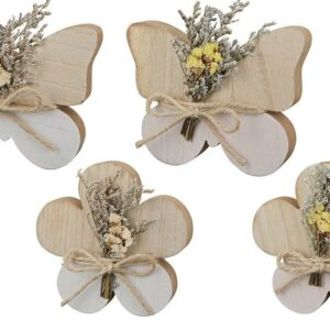 Holzdekor mit Trockenblumen – Schmetterling & Blume in Beige/Braun