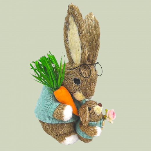 Hasenmama mit Baby Hase aus Stroh - Osterdeko Frühling