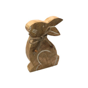 Hase aus Mangoholz – Dekofigur mit Juteband, 15 cm