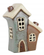 Keramik Windlicht Doppelhaus blau-braun-beige 16,5 cm