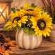 Sonnenblumen im Kürbis – Gelbe Herbstdeko natürlich schön