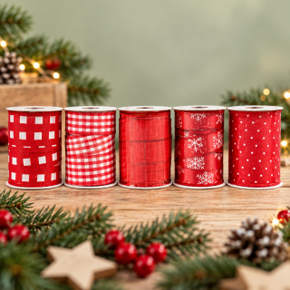 Geschenkband 5er-Set in Rot – je 3 m x 10 mm, versch. Designs