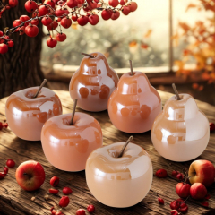 Keramik Apfel & Birne im 2er-Set – Deko in Braun 15 cm-Herbstdeko