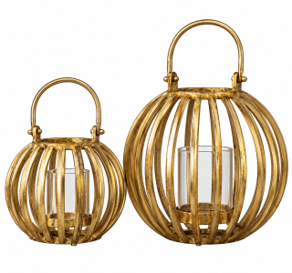 Aluminium Windlicht Gold 34,5 cm mit Glaseinsatz