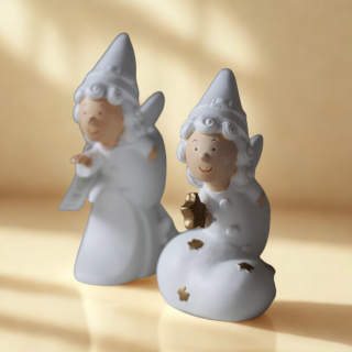 Zauberhafte Keramik Glücksfee in Gold-Weiß, 10 cm