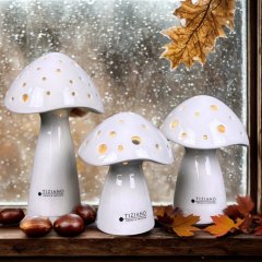 Tiziano Keramik-Pilz „Niara“ – mit LED & Timer für Herbstdeko