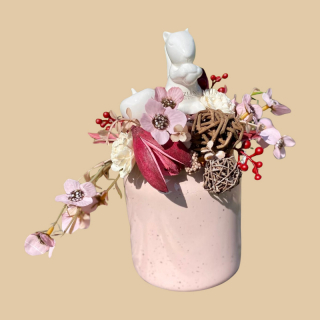 Keramiktopf „Eichhörnchen“ – Herbstdeko in Rosa