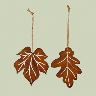 Metallblatt Herbstdeko Ahorn & Eiche | Rostoptik 13x15 cm