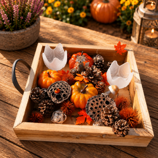 Herbstliches Tablett mit Kürbis & Teelicht – Unikat