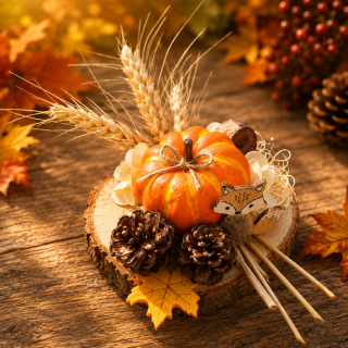Mini Holzbrett "Herbst" – Handgefertigt mit Kürbis-Dekoration