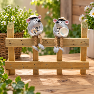 Keramik Maus mit Sommerhut – Lustige Dekofigur 12 cm