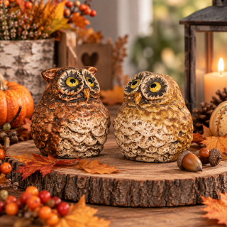 Steingut Eulen Herbstdeko Set