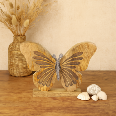 Schmetterling aus Mangoholz natur/silber 25,5 cm