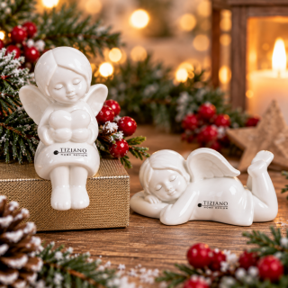 Tiziano Minifiguren Keramik | Engel & Santa in Cremeweiß
