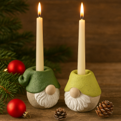 Gnome Kerzenhalter 2er-Set Grün – Beton 7×6 cm