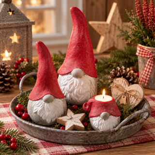 Gnome aus Beton – Weihnachtsdeko in Rot 11×24 cm