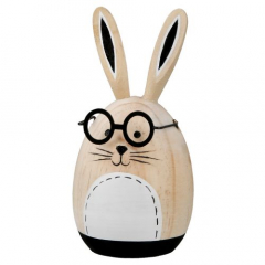 Hase Okulos aus Holz mit Brille, naturfarben, 11 cm