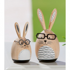 Hase Okulos aus Holz mit Brille, naturfarben, 11 cm