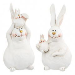 Hase Tommy aus Kunstharz, weiß, 12 cm – 2 Designs