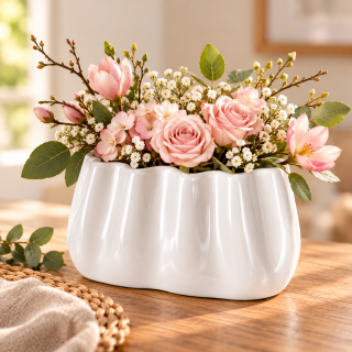 Tiziano Home Design Vase Tosca breit Creme-Weiß Keramik