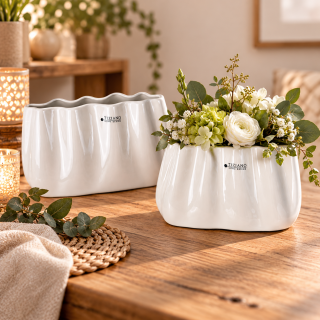 Tiziano Home Design Vase Tosca breit Creme-Weiß Keramik