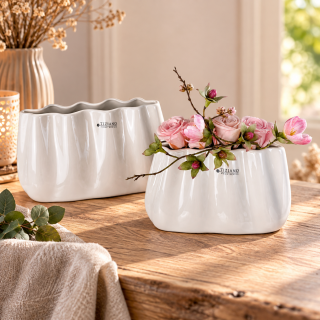 Tiziano Home Design Vase Tosca breit Creme-Weiß Keramik