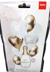 Ballon-Set Weiß/Gold – Sektflasche & Herzballons Party