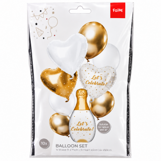 Ballon-Set Weiß/Gold – Sektflasche & Herzballons Party
